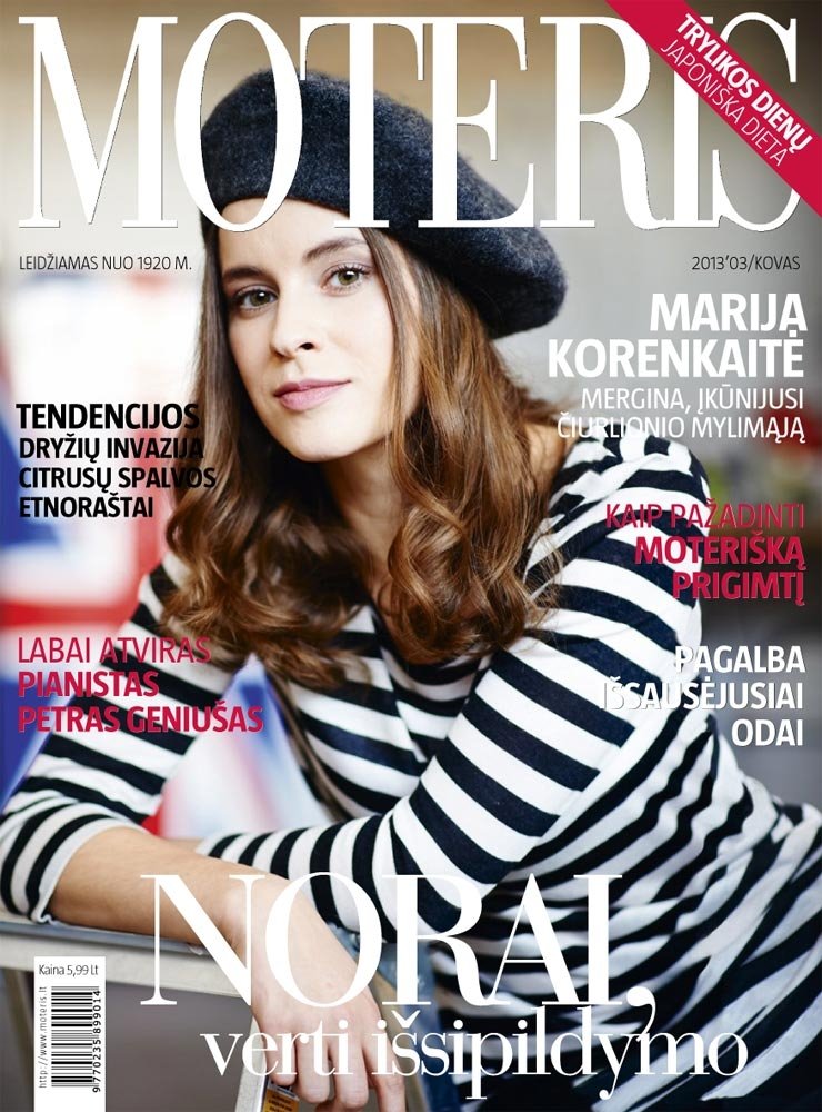 Kovo mėnesio žurnalo „Moteris“ viršelio veidas – aktorė Marija Korenkaitė. Iš žurnalo „Moteris“ archyvo (P. Gasiūno nuotr., stilius – Justės Kubilinskaitės)