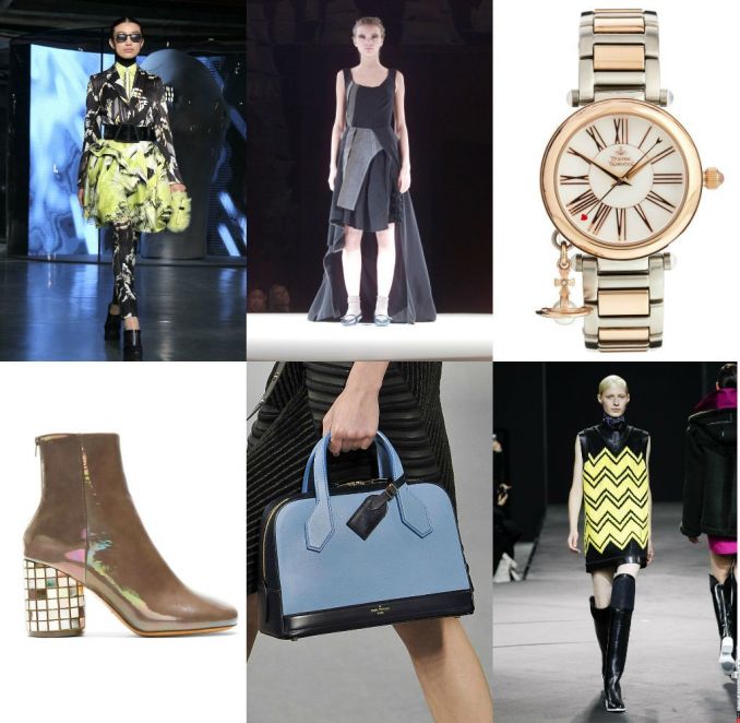 Viršuje: „Kenzo“ modelis, „Rei Kawakubo“ modelis, „Vivienne Westwood“ laikrodis. Apčioje: „Maison Martin Margiela“ aulinukai, „Louis Vuitton“ rankinė, „Alexander Wang“ modelis