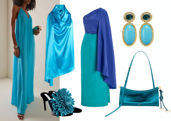 Suknelė, „SEV“, palaidinė, „Mugler“, suknelė, „Carolina Herrera“, bateliai ir rankinė, „Alaia“, auskarai, „Octavia Elizabeth“.