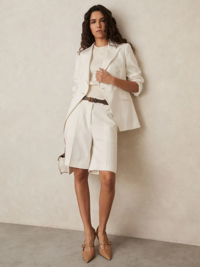 Devon Petite Linen-Blend Bermuda Shorts in White