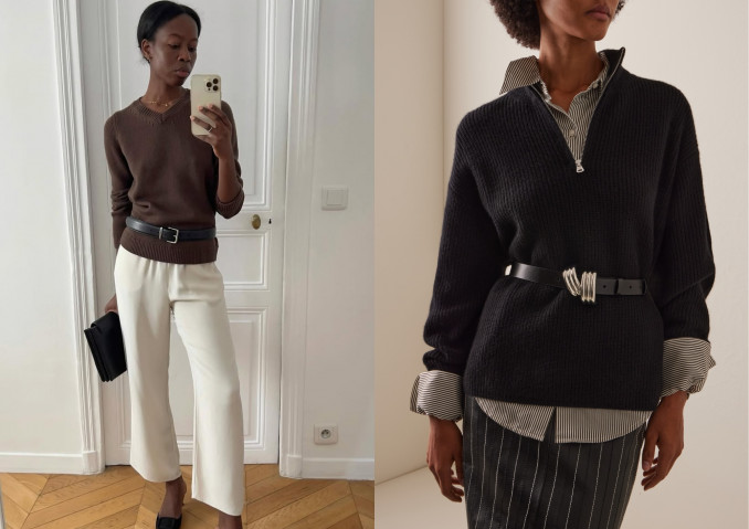 Megztinis ir diržas: @sylviemus_, „Instagram“ nuotr., odinis „Brandon Maxwell“ diržas