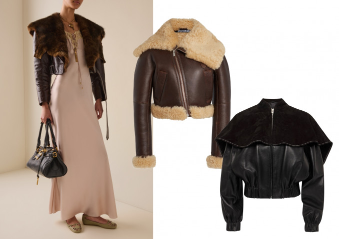 Odinės striukės plačiomis apykaklėmis: „Chloé“, „Jacquemus“, „JW Anderson“