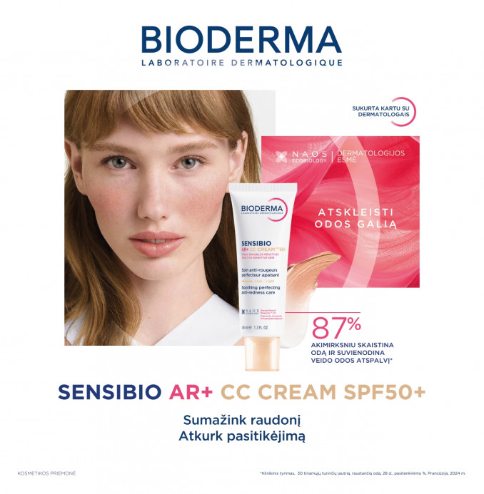 „BIODERMA Sensibio AR+ CC SPF50+“ maskuojamasis kremas su atspalviu skirtas raustančiai odai