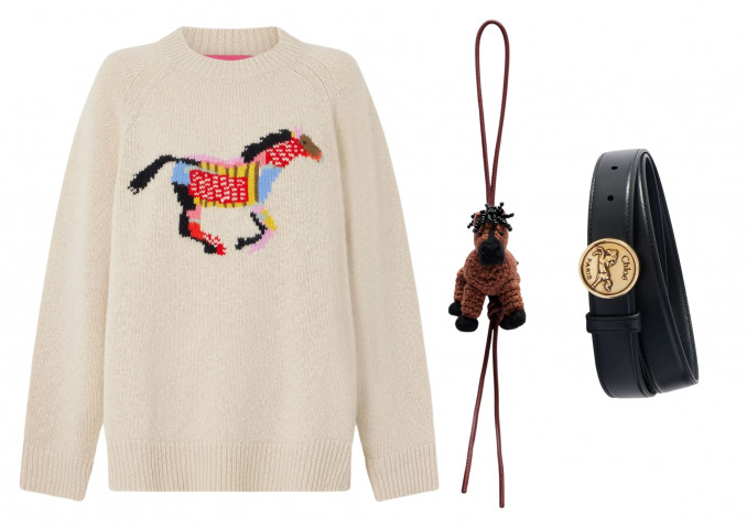 Megztinis „The Elder Statesman“, pakabukas „Loewe“, diržas „Chloe“