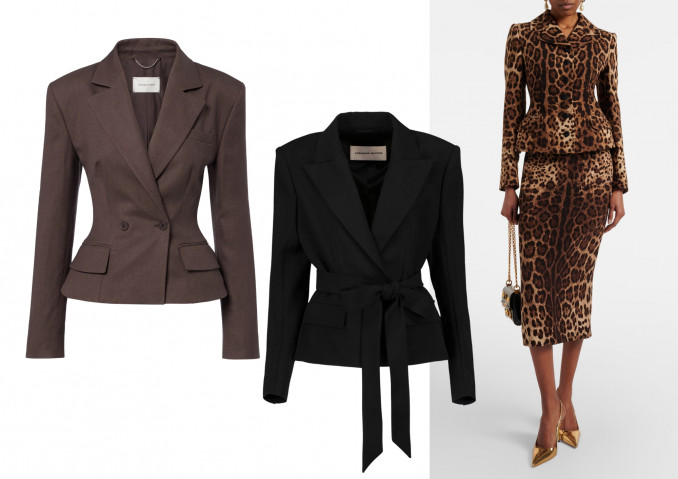 Klasikiniai švarkai: „Magda Butrym“, „Alexandre Vauthier“, „Dolce&Gabbana“