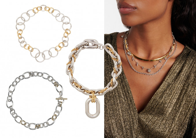 Kaklo papuošalai: „Jil Sander“, „Rabanne“, „David Yurman“, „Isabel Marant“