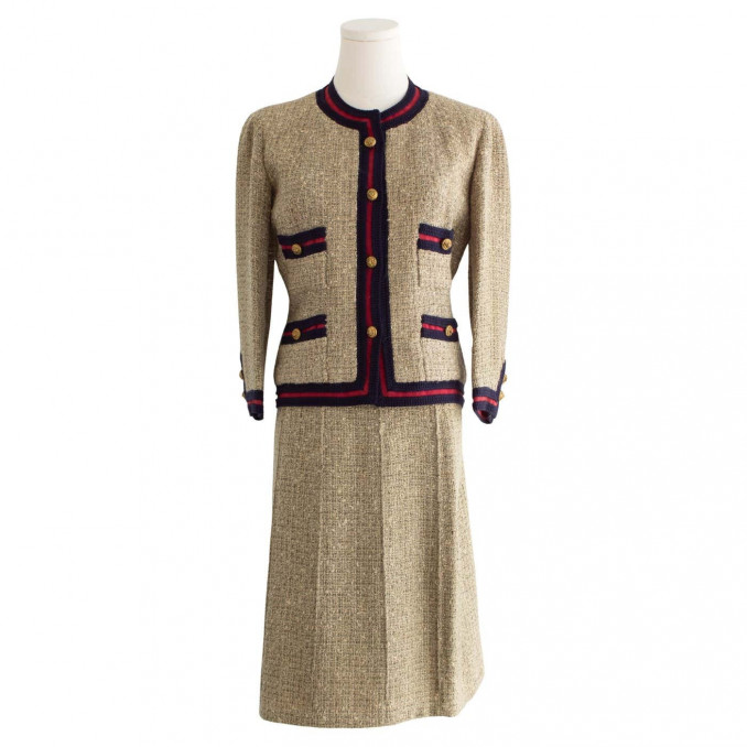 Vintažinis „Chanel“ aukštosios mados tvido kostiumėlis, 1961 m., „1stDibs“