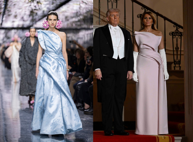 „Dior“ 2026 m. pavasario aukštosios mados modelis ir JAV pirmoji ponia Melania Trump