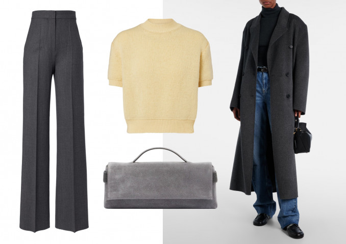 Kelnės, „Max Mara“, megztinis, „Prada“, paltas, „The Frankie Shop“, rankinė, „Brunello Cucinelli“